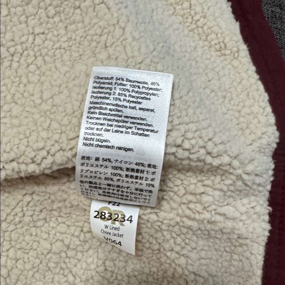 Outdoor Research Lined Chore Jacket Burgundy Sherpa Lined Utility Coat Small - Picture 9 of 10